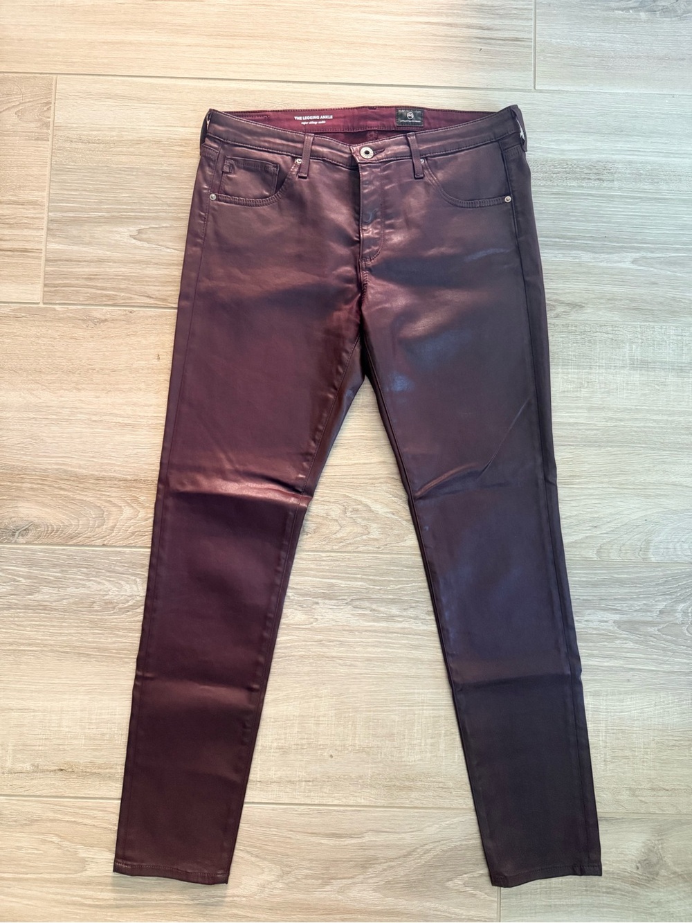 Adriano Goldschmied AG The Legging Ankle Maroon Coated Skinny Jeans